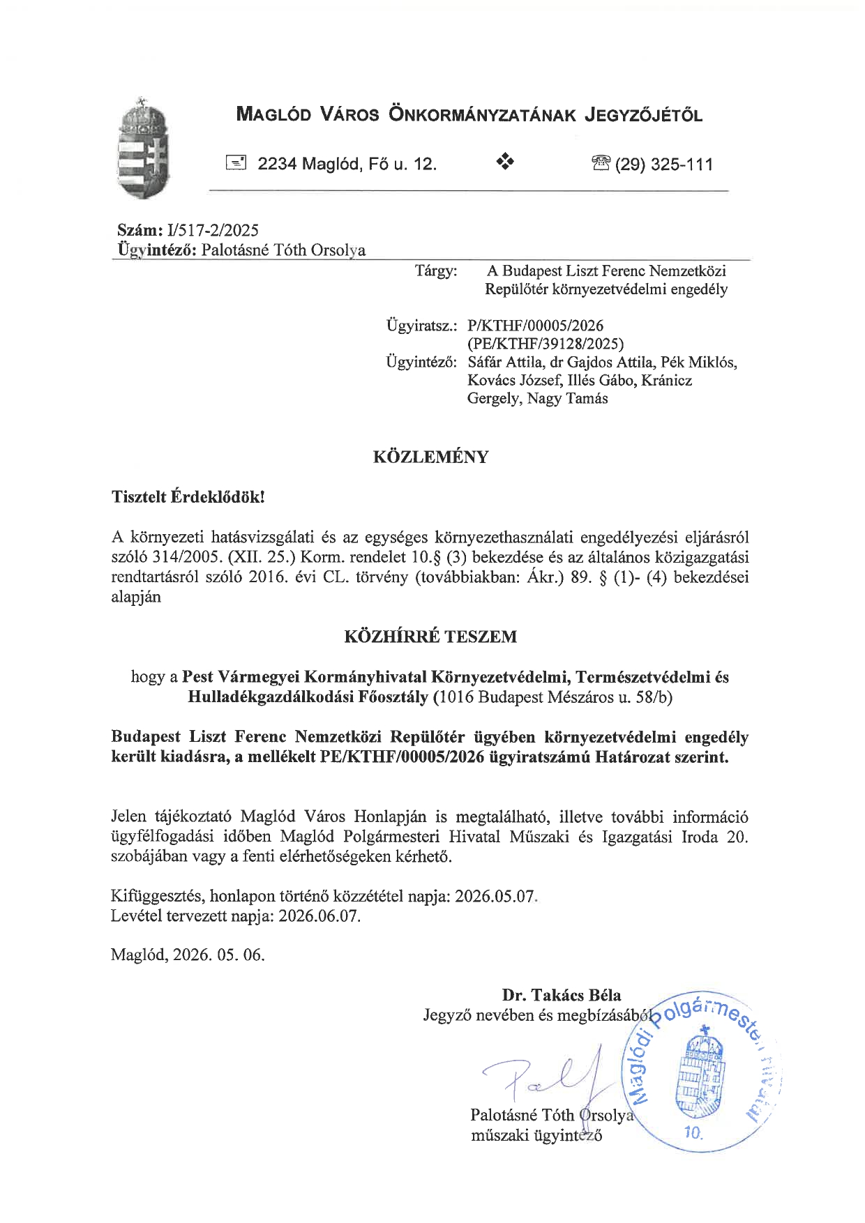 A közlemény szöveges átirata a kép alatt található