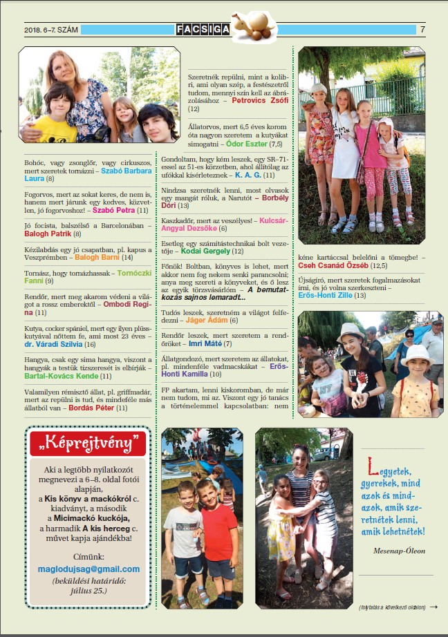 A Mesenap-Óleon körkérdésére adott válaszok 2. oldala (Maglód, 2018. 6–7. sz.)